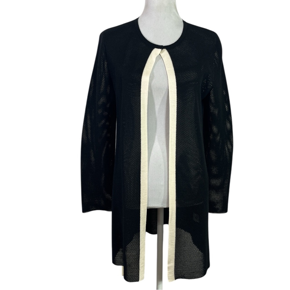 Barbara Lohmann Black Perforated Long Length Wool Blend Cardigan Size IT 42/ US6